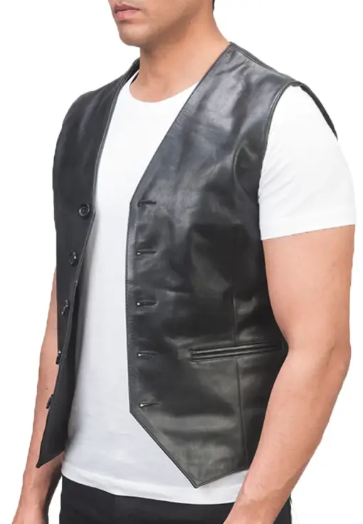 mens-black-faux-leather-vest