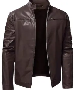 mens-brown-long-sleeve-faux-leather-jacket