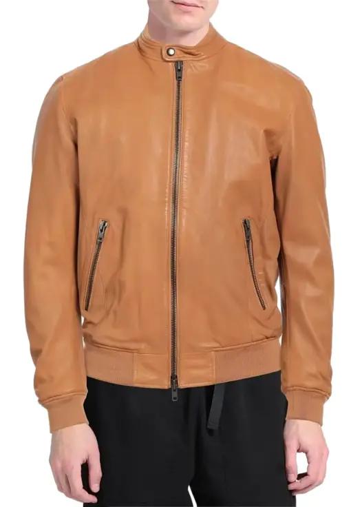 mens-casual-camel-faux-leather-bomber-jacket