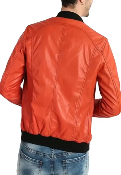 mens-classic-orange-faux-leather-bomber-jacket