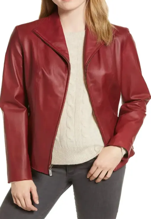 womens-red-faux-leather-blazer