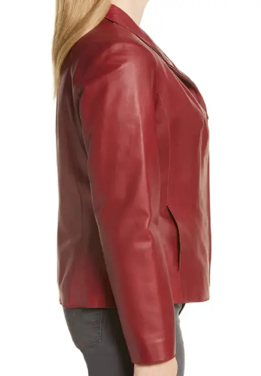 womens-red-faux-leather-blazer
