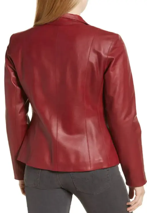 womens-red-faux-leather-blazer